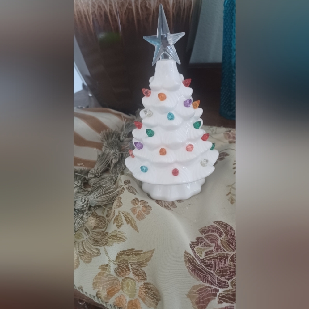 Festive White Ceramic Christmas Tree with Multicolor Lights